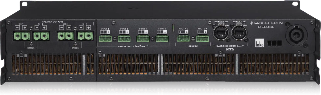 Lab Gruppen D SERIES LAKE D 200:4L 20,000W Amplifier with 4 Flexible Output-Channels, Lake Digital Signal Processing and Digital Audio Networking for Installation Applications Audio Amplifiers Lab Gruppen