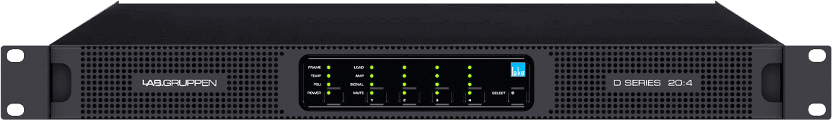 Lab Gruppen D SERIES LAKE D 20:4L 2000W Amplifier with 4 Flexible Output-Channels, Lake Digital Signal Processing and Digital Audio Networking for Installation Applications Audio Amplifiers Lab Gruppen