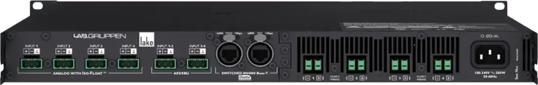 Lab Gruppen D SERIES LAKE D 20:4L 2000W Amplifier with 4 Flexible Output-Channels, Lake Digital Signal Processing and Digital Audio Networking for Installation Applications Audio Amplifiers Lab Gruppen