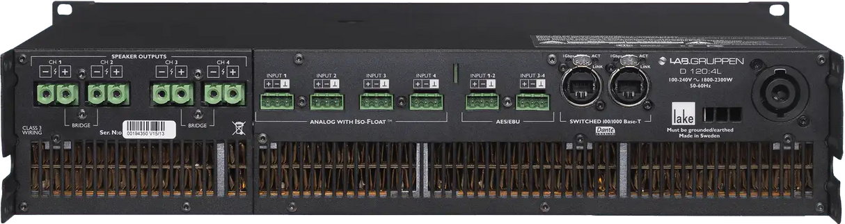 Lab Gruppen D SERIES LAKE D 120:4L 12,000W Amplifier with 4 Flexible Output-Channels, Lake Digital Signal Processing and Digital Audio Networking for Installation Applications Audio Amplifiers Lab Gruppen