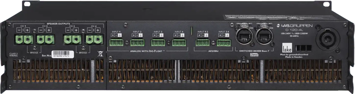 Lab Gruppen D SERIES LAKE D 120:4L 12,000W Amplifier with 4 Flexible Output-Channels, Lake Digital Signal Processing and Digital Audio Networking for Installation Applications Audio Amplifiers Lab Gruppen