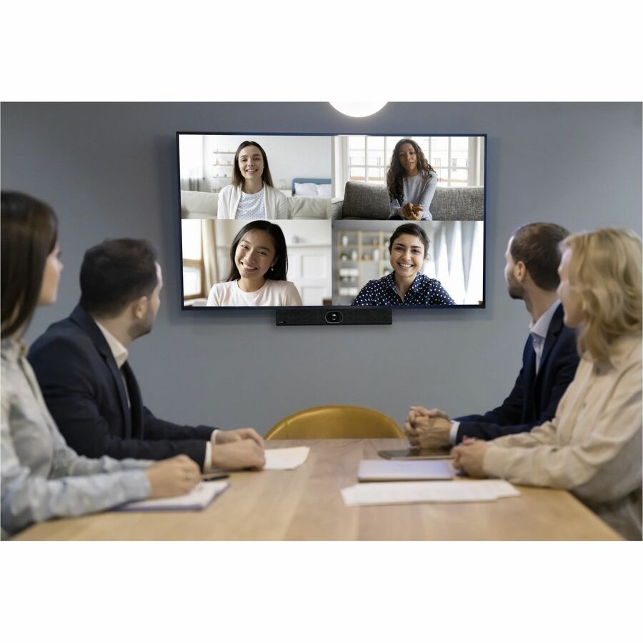 Peerless-AV ACC-SB2 soundbar mount installed below conference room display