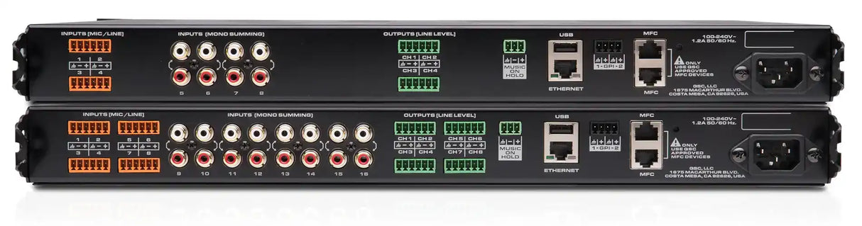 QSC MP-M80 Digital Business Music and Paging Zone Mixer/Processor, 16 Inputs and 8 Outputs Intercoms QSC