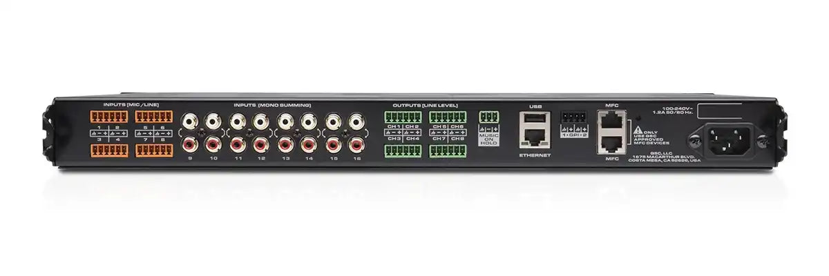 QSC MP-M80 Digital Business Music and Paging Zone Mixer/Processor, 16 Inputs and 8 Outputs Intercoms QSC