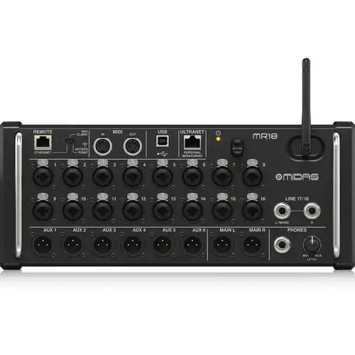 Midas MR18 18-Input Digital Mixer for iPad/Android Tablets with Wi-Fi and USB Audio Interface Audio Mixers Midas