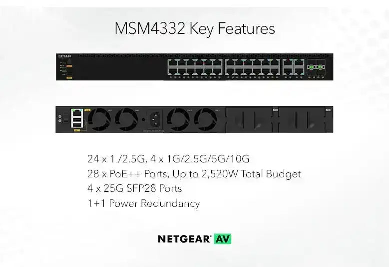 Netgear M4350-24M4X4V 24x2.5G, 4x10G/Multi-gig PoE++ Fully Managed Switch (TAA Compliant) - MSM4332-TAANES Networking Netgear