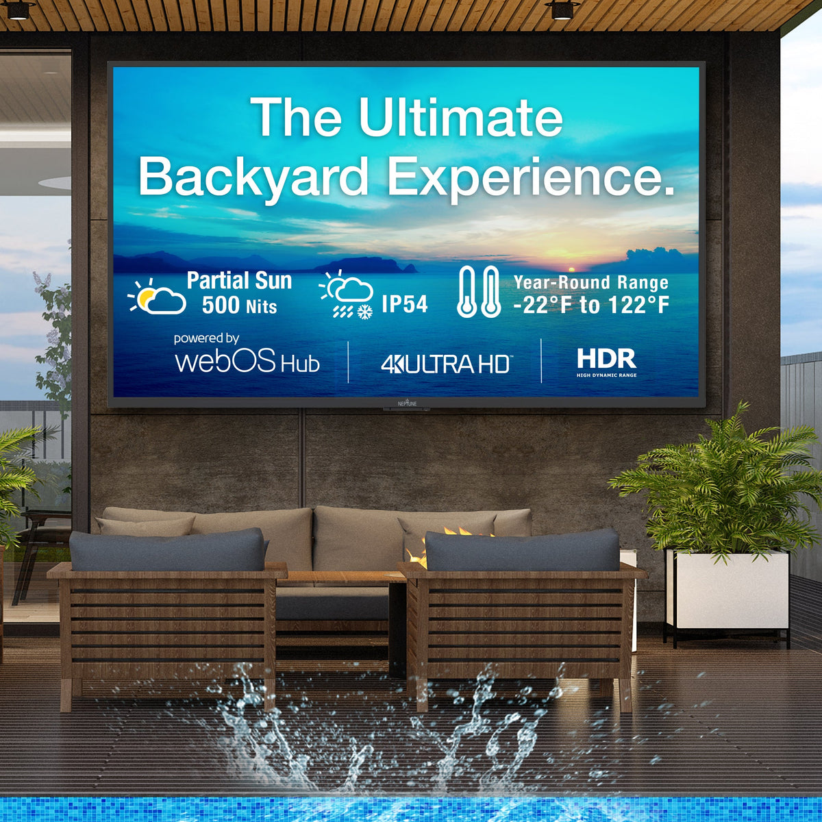 Peerless-AV ODTV5503 Neptune Partial Sun outdoor TV lifestyle patio installation