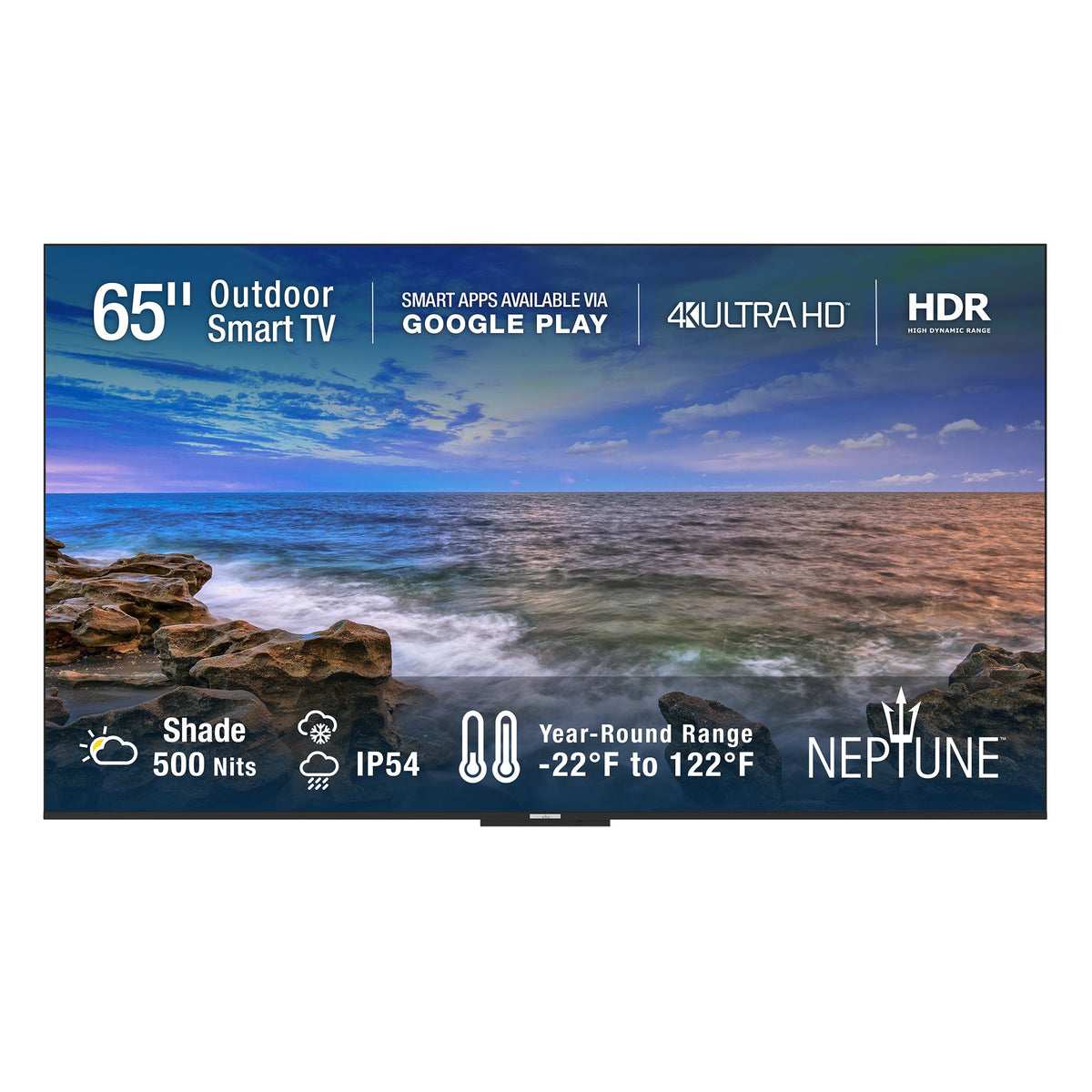 Peerless-AV SOSTV65 Neptune 65 inch Shade Series outdoor smart TV with tilt mount front view