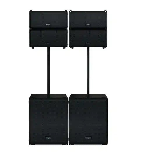QSC LA108 1,300W 8-inch Active Line Array Speaker Dual and LS118 4000W 18 inch Subwoofer Pole Mount System Speakers QSC