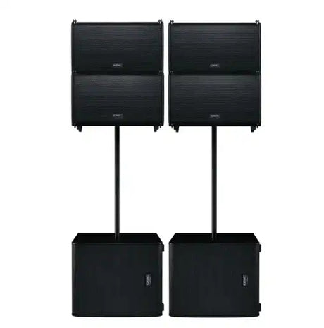 QSC Dual LA112 2,400W 12-inch Active Line Array Speakers and LS118 4000W 18 inch Powered Subwoofer Pole Mount System Speakers QSC