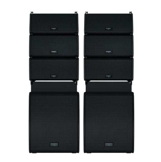 QSC LA108 1,300W 8-inch Active Line Array Speaker Triple and LS118 4000W 18 inch Subwoofer Ground Stack System Speakers QSC