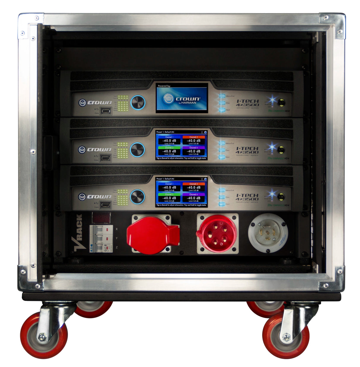 Crown VRACK-4X3500HD – Complete V-Rack with Three IT4X3500HD Amplifiers - front