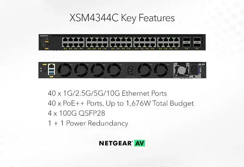 Netgear M4350-40X4C 40x10G/Multi-Gig PoE++ Fully Managed Switch - XSM4344C-100NES Networking Netgear