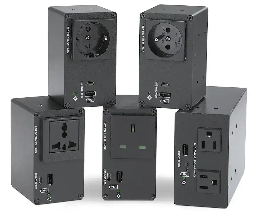 Extron Cable Cubby 1402 Black - 4 US AC, 12 A Breaker, 4 Outlets Under Collaboration Furniture Extron