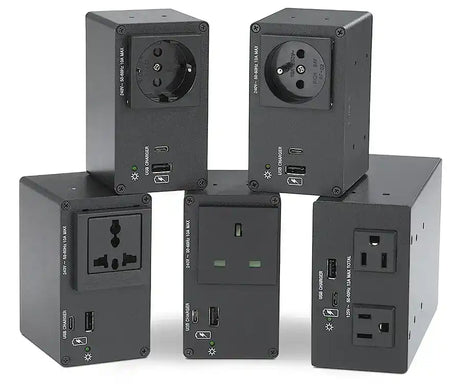Extron Cable Cubby 1402 Black - 4 US AC, 12 A Breaker, 4 Outlets Under Collaboration Furniture Extron