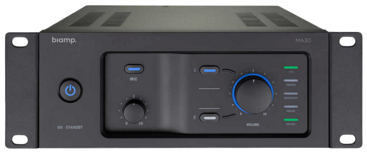 Biamp Commercial MA30 9.5-inch mixing amplifier 30W, 70/100V, with 1 mic/line input, 2 stereo line inputs - 911.0661.900 Audio Amplifiers Biamp