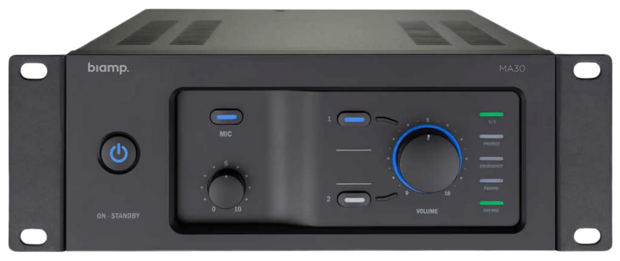 Biamp Commercial MA30 9.5-inch mixing amplifier 30W, 70/100V, with 1 mic/line input, 2 stereo line inputs - 911.0661.900 Audio Amplifiers Biamp