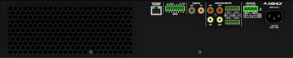 ASHLY FX750.2 2-Channel Power Amplifier with DSP 2 x 750W @ 2/4 Ohms, 375W @ 8 Ohms 1 x 1500W BR @ 70V Amplifiers Ashly