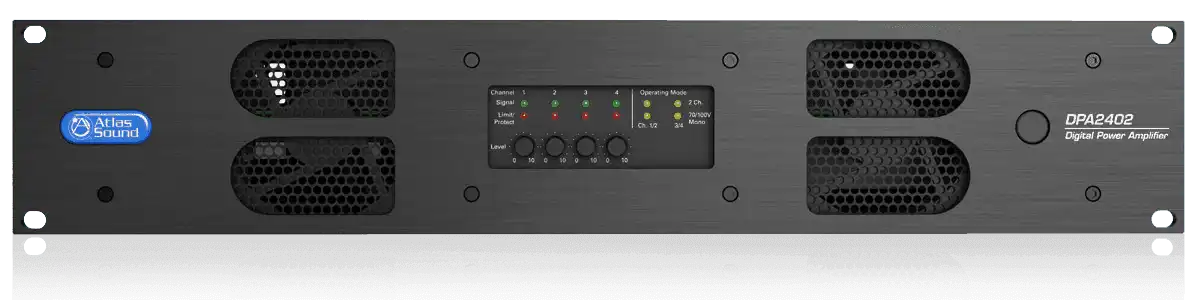 Atlas Sound DPA2402 2400-Watt Networkable Multi-Channel Power Amplifier with Optional Dante™ Network Audio Audio Amplifiers AtlasIED