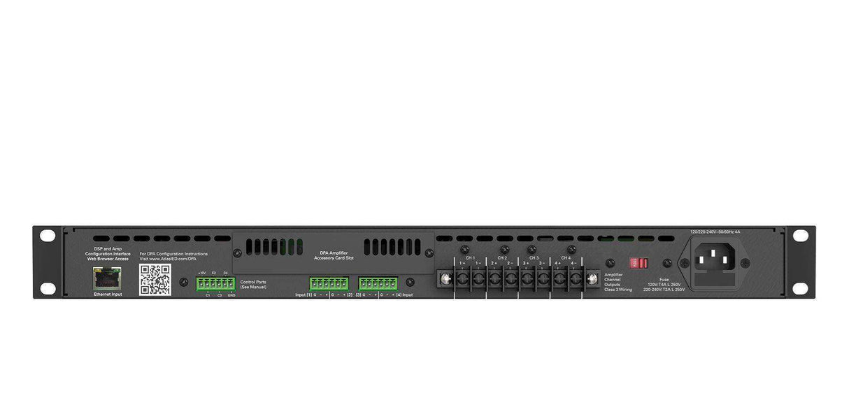 Atlas Sound DPA404 400-Watt Networkable 4-Channel Power Amplifier with Optional Dante™ Network Audio Audio Amplifiers AtlasIED