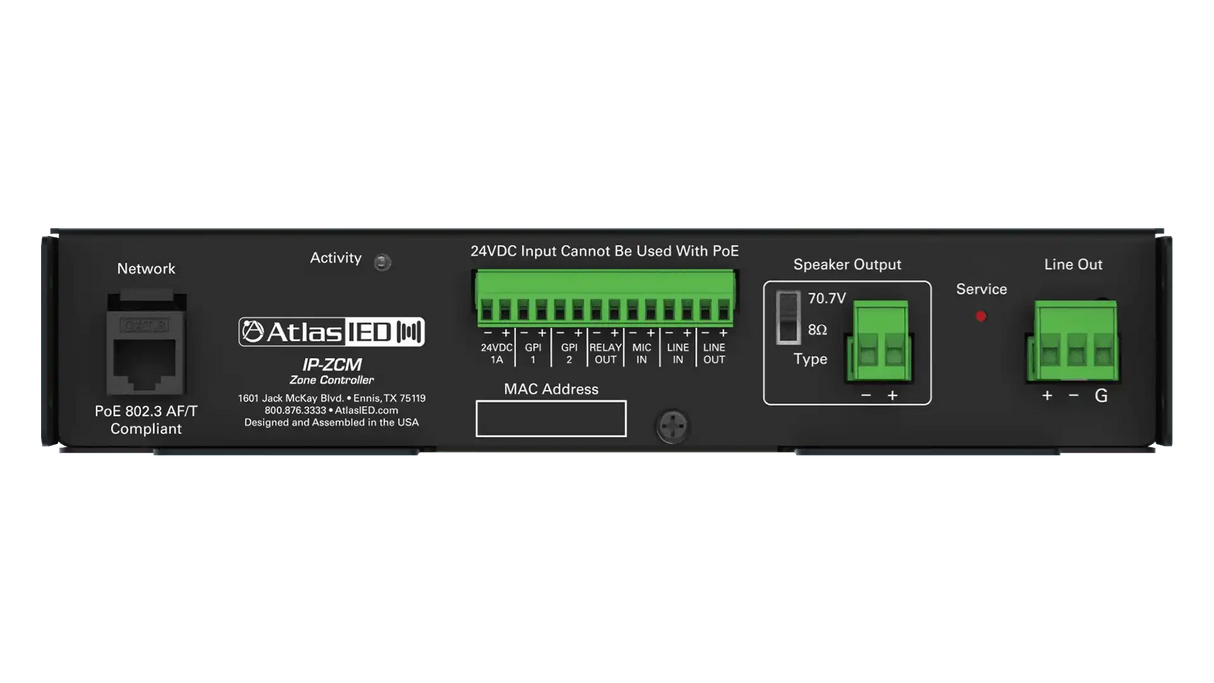 Atlas Sound IP-ZCM1RMK Single PoE+ IP Addressable IP-to-Analog Gateway with Integrated Amplifier and Rack Mount Kit Audio Amplifiers AtlasIED