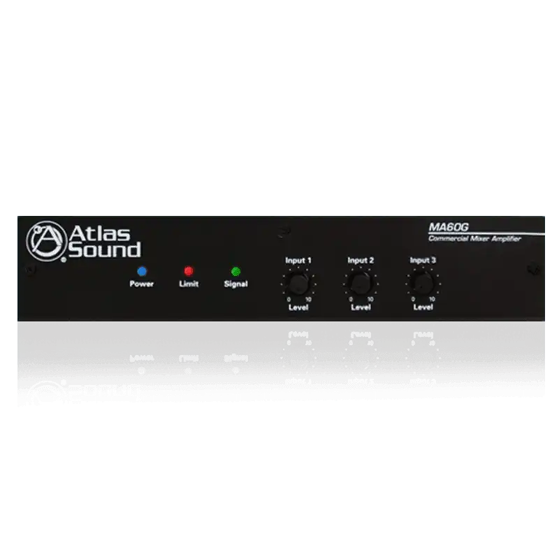 Atlas Sound MA60G 3-Input, 60-Watt Mixer Amplifier with Global Power Supply Audio Amplifiers AtlasIED
