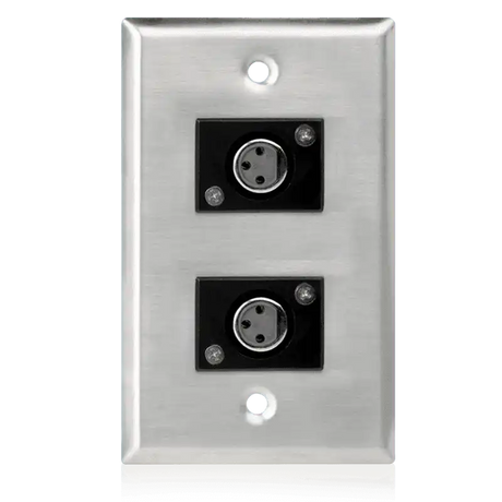 Atlas Sound SG-XLR-F2 Single Gang Stainless Steel Plate with (2) Female 3 Pin XLR Intercoms AtlasIED