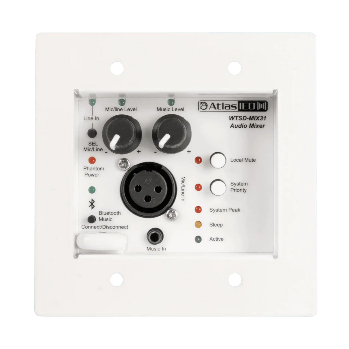 Atlas Sound WTSD-MIX31K Indoor/Outdoor Analog Wall 3x1 Mic/Line/BT/AUX Mixer W/Optional Dante® Audio Network Interface Intercoms AtlasIED