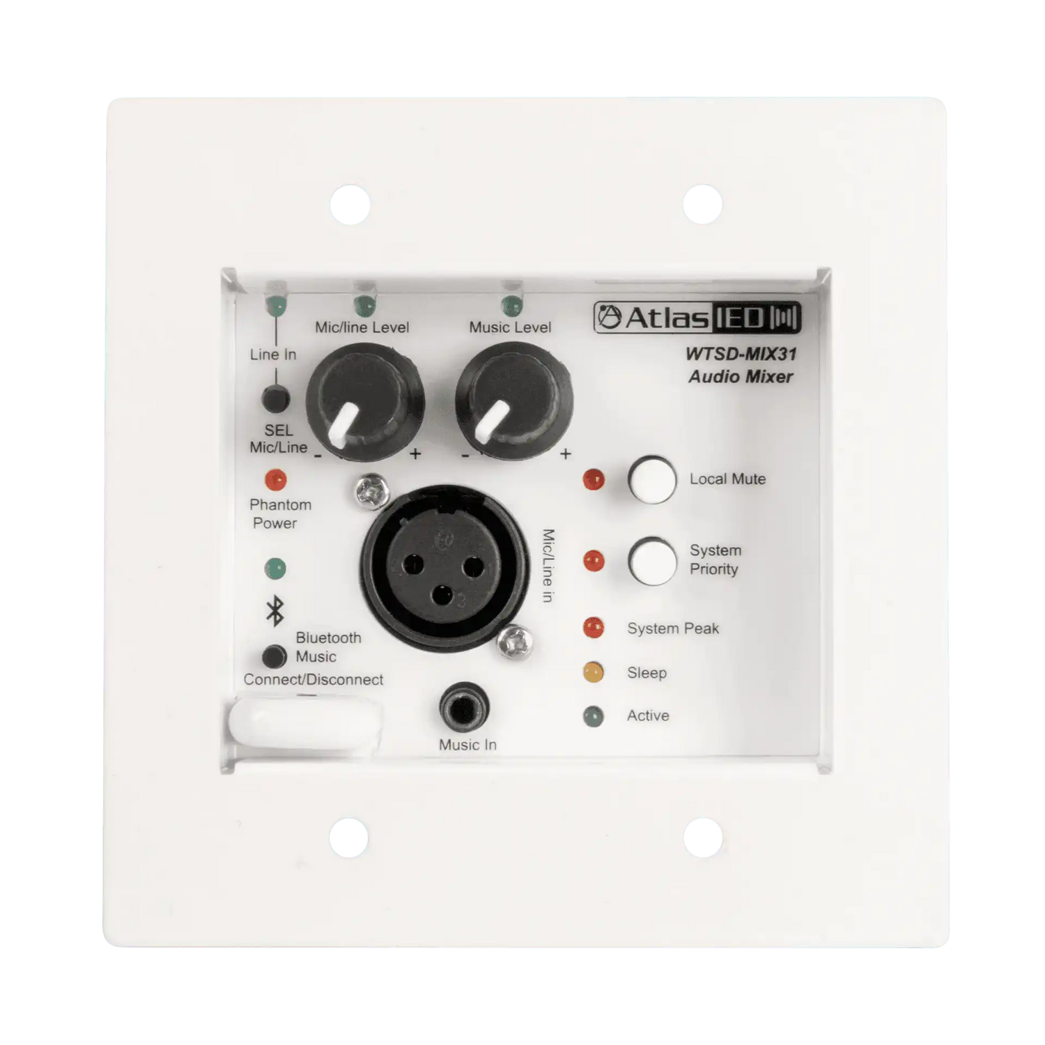 Atlas Sound WTSD-MIX31K Indoor/Outdoor Analog Wall 3x1 Mic/Line/BT/AUX Mixer W/Optional Dante® Audio Network Interface Intercoms AtlasIED