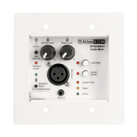 Atlas Sound WTSD-MIX31K Indoor/Outdoor Analog Wall 3x1 Mic/Line/BT/AUX Mixer W/Optional Dante® Audio Network Interface Intercoms AtlasIED