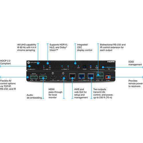 Atlona 2-Output 4K HDR HDMI to HDBaseT Distribution Amplifier - AT-HDR-CAT-2 Video Atlona