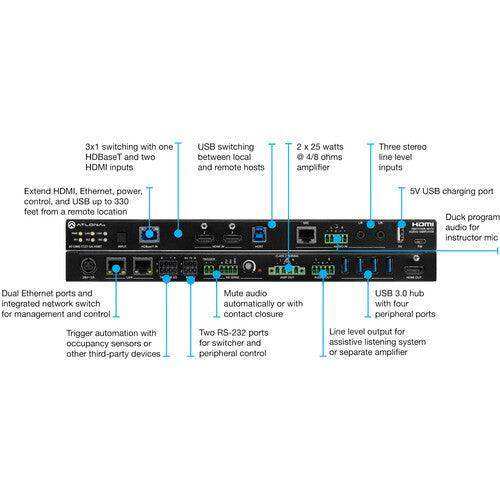 Atlona 3x1 Video switcher w/ Audio Mixer & Amplifier w/HDBT Input - AT-OME-CS31-SA-HDBT Video Transmitters Atlona