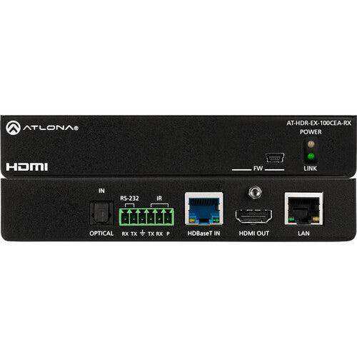 Atlona 4K HDR HDBaseT Receiver with Control, Ethernet, and Remote Power - AT-HDR-EX-100CEA-RX Video Transmitters Atlona