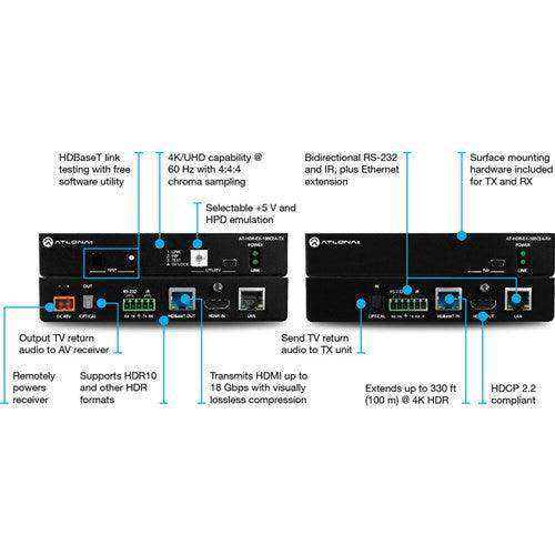 Atlona 4K HDR Transmitter and Receiver Set w/IR, RS-232, Ethernet and PoE - AT-HDR-EX-100CEA-KIT Video Transmitters Atlona