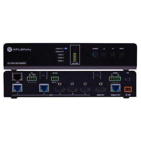 Atlona 4K/UHD 5-Input HDMI Switcher with Two HDBaseT In & Mirrored HDMI/HDBaseT Out - AT-UHD-SW-5000ED Video Transmitters Atlona
