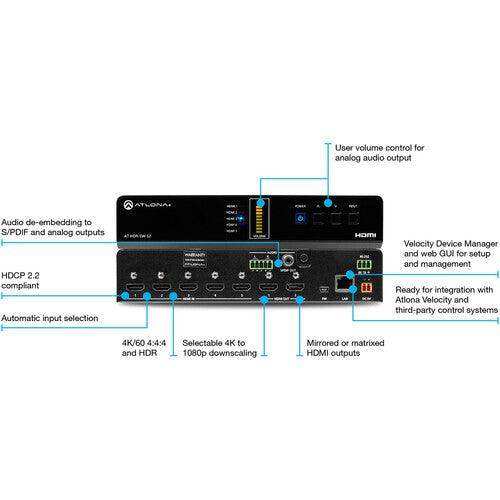 Atlona 5x2 4K HDR HDMI Matrix Switcher - AT-HDR-SW-52 Video Transmitters Atlona