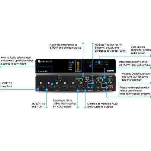 Atlona 5X2 4K/HDR HDMI 2.0b to HDBaseT Switcher with Extended Distance - AT-HDR-SW-52ED Video Transmitters Atlona