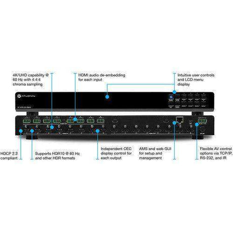 Atlona 8x8 4K/UHD HDMI Matrix Switcher - AT-HDR-H2H-88MA Video Transmitters Atlona