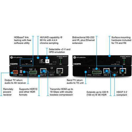 Atlona AT-HDR-EX-100CEA-TX 4K HDR Transmitter with Ethernet, Control, PoE & Return Audio (330') Video Transmitters Atlona