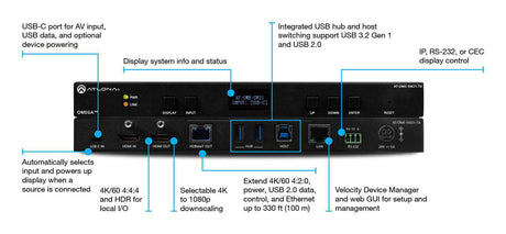 Atlona AT-OME-SW21-TX HDBaseT Transmitter with USB-C and HDMI Inputs Plus USB Hub Video Transmitters Atlona