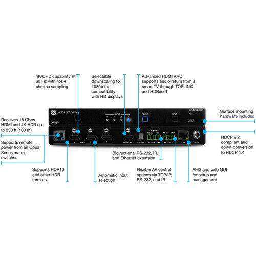 Atlona Four-Input 4K HDR Switcher with HDMI and HDBaseT Inputs - AT-OPUS-RX41 Video Transmitters Atlona
