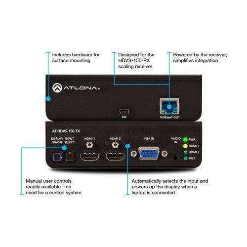 Atlona HDBaseT TX/RX with Three-Input Switcher and HD Scaler Kit - AT-HDVS-150-KIT Video Transmitters Atlona