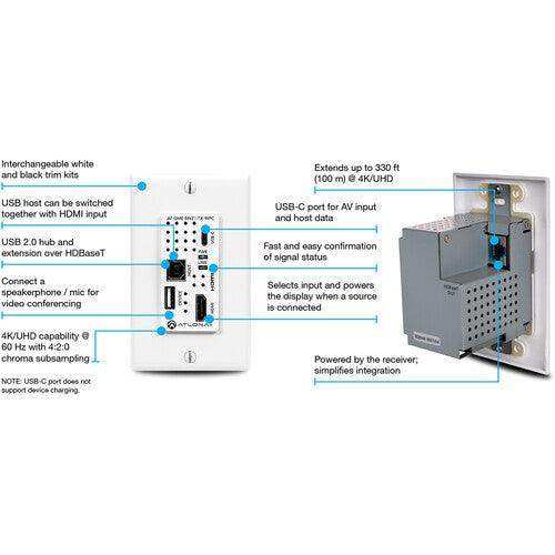 Atlona HDBaseT Wall Plate Transmitter for HDMI and USB Type-C with USB Hub - AT-OME-SW21-TX-WPC Video Transmitters Atlona
