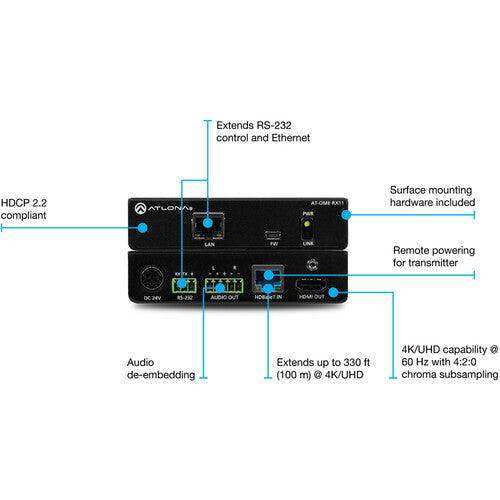 Atlona Omega 4K HDMI over HDBaseT Receiver with Audio - AT-OME-RX11 Video Transmitters Atlona