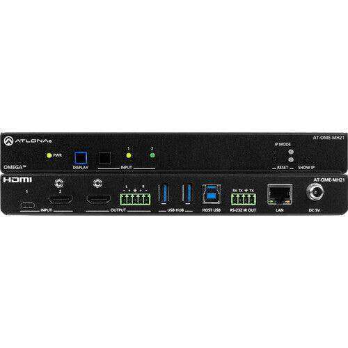 Atlona Omega 4K/UHD meeting hub with USB-C and HDMI inputs and HDMI output - AT-OME-MH21 Video Transmitters Atlona