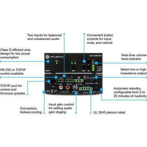 Atlona Stereo / Mono Power Amplifier (60 Watts) - AT-GAIN-60 Video Transmitters Atlona