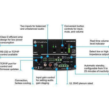 Atlona Stereo / Mono Power Amplifier (60 Watts) - AT-GAIN-60 Video Transmitters Atlona