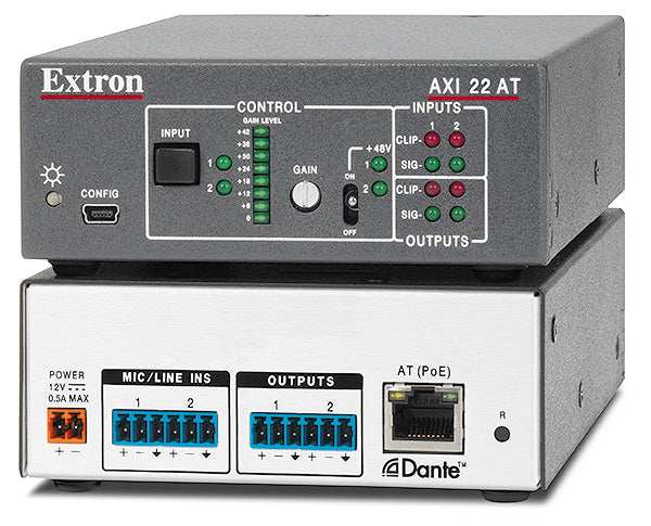 Extron AXI 22 AT 2 In, 2 Out Dante Audio Interface w/ DDM & AES67 Room Control Extron