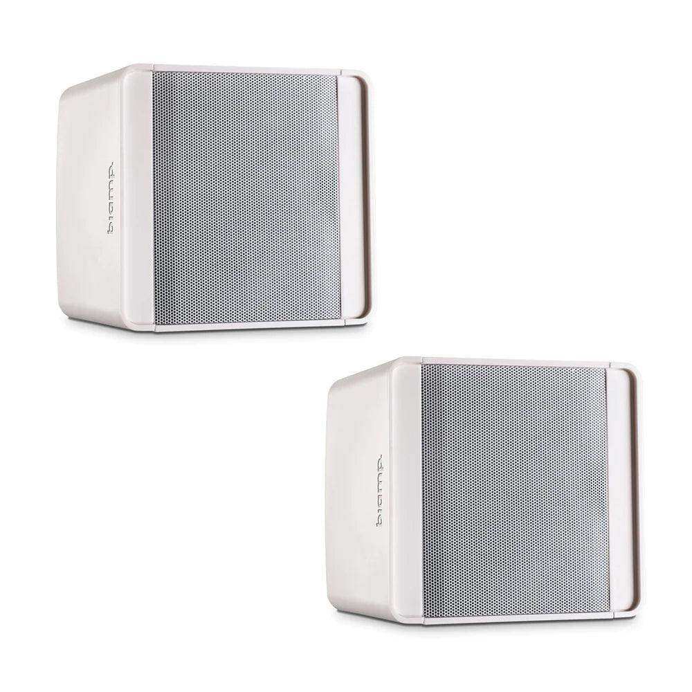 Biamp Desono KUBO3T 3" compact design full range surface mount loudspeaker, 70 - 100 volt / 10 watts or 16 ohms / 40 watts, mounting bracket and safety cable included (Pair, White) - 911.0686.900 Speakers Biamp