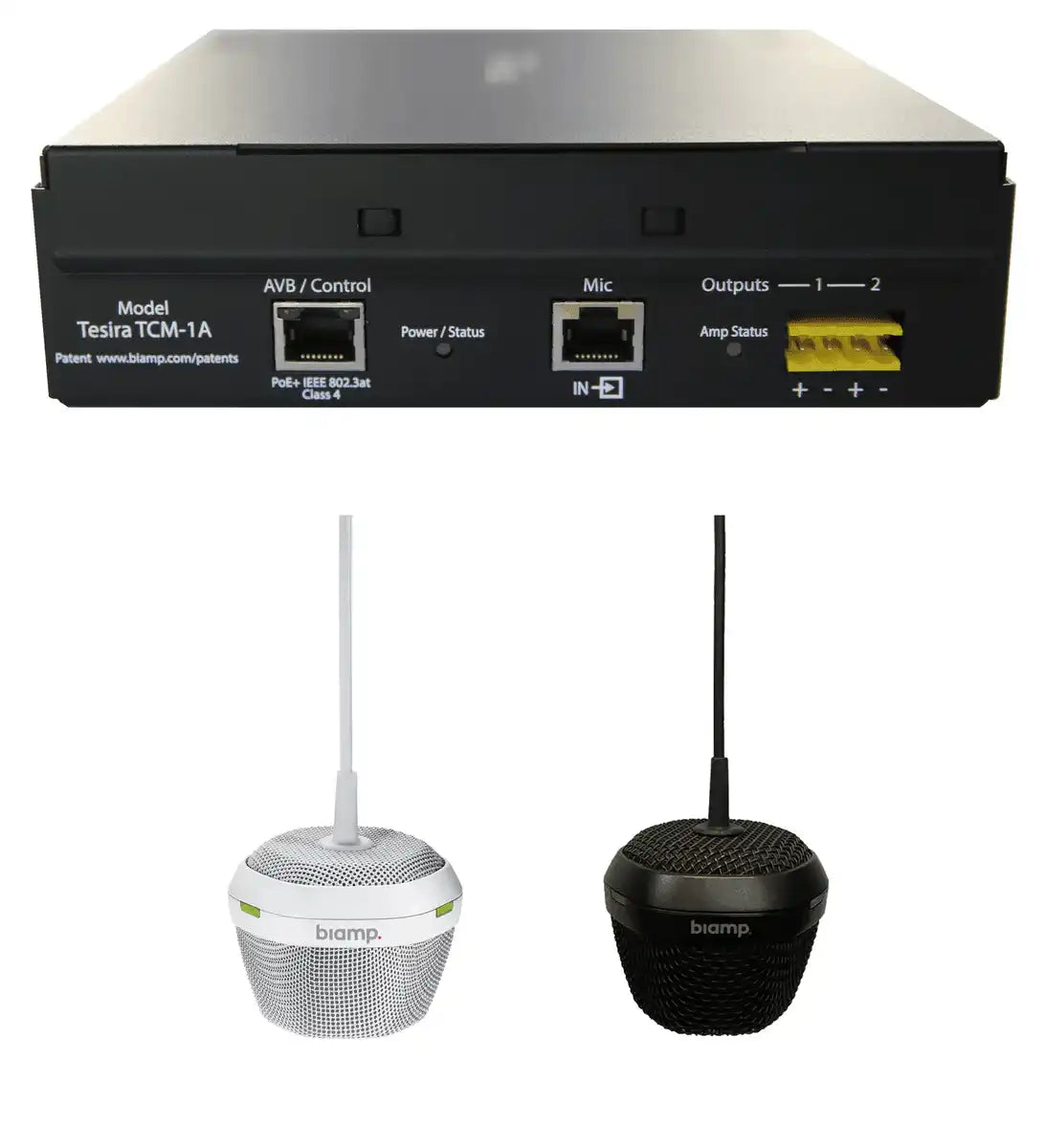 Biamp Parlé TCM-1A Beamtracking pendant microphone with PoE+ amp, White Audio Signal Processing Biamp